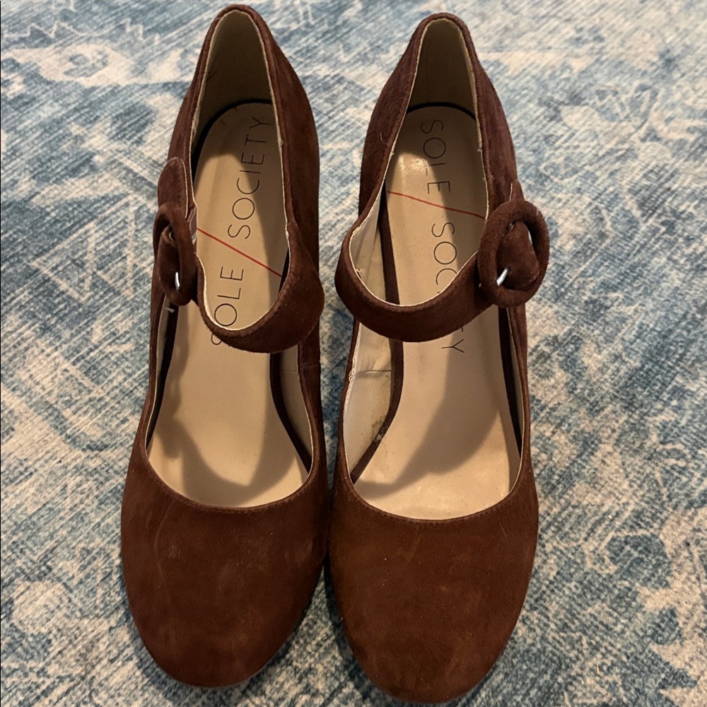 NWOT Sole Society Selma Brown Suede Heels